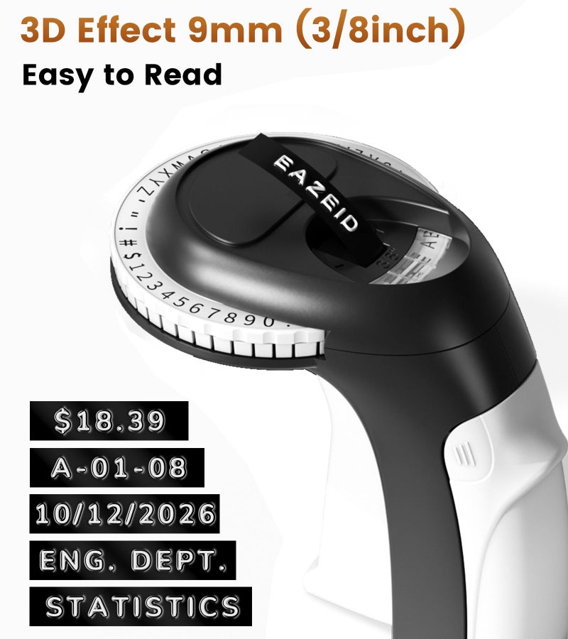 EazeID Replacement for Dymo Embossing Label Tape Black 3/8 Inch 3D Plastic 1741670 for Dymo Organizer Xpress Label Maker Refills 1540 1550 1570 Office Mate II 12965 DYM12966 Embossed Labels, 5-Pack - Image 5