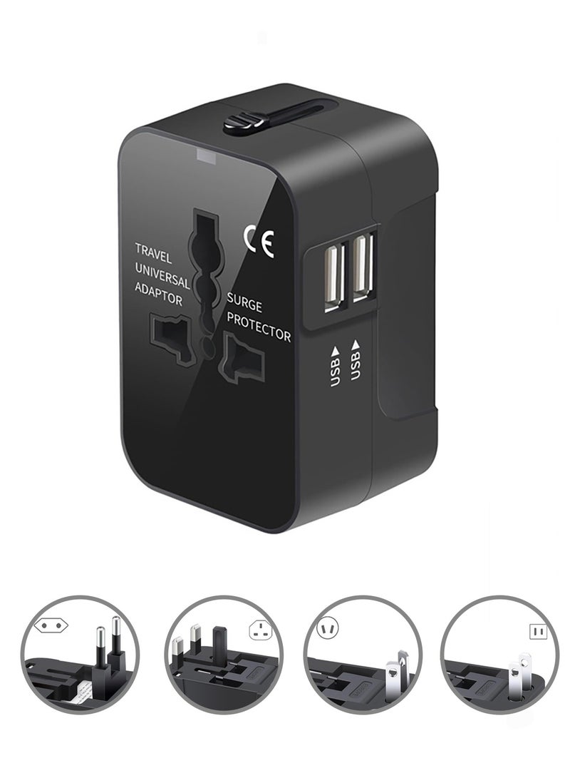 محول سفر عالمي، محول قابس عالمي مع منفذ USB، محول طاقة دولي مع منفذي USB، محول سفر متعدد الإمكانيات، شاحن حائط متعدد منافذ USB لأوروبا والولايات المتحدة والمملكة المتحدة والاتحاد الأوروبي وأستراليا  - Image 1
