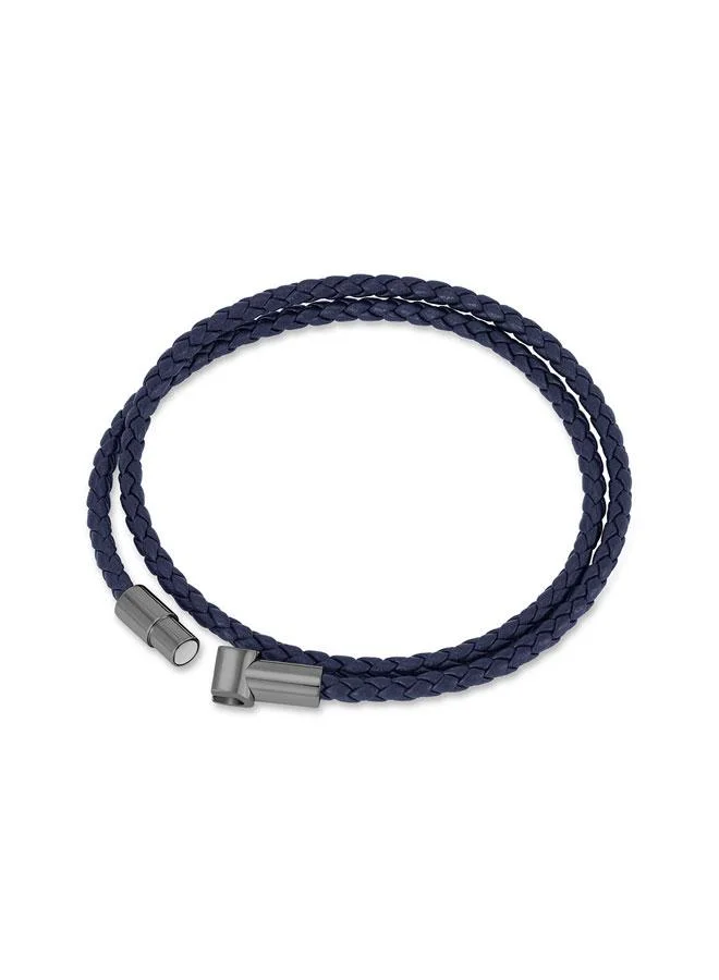 CERRUTI 1881 Umberto Umberto Silver Plated Stainless Steel Blue Braided Leather Bracelet for Men 400mm for Men | Best Price UAE