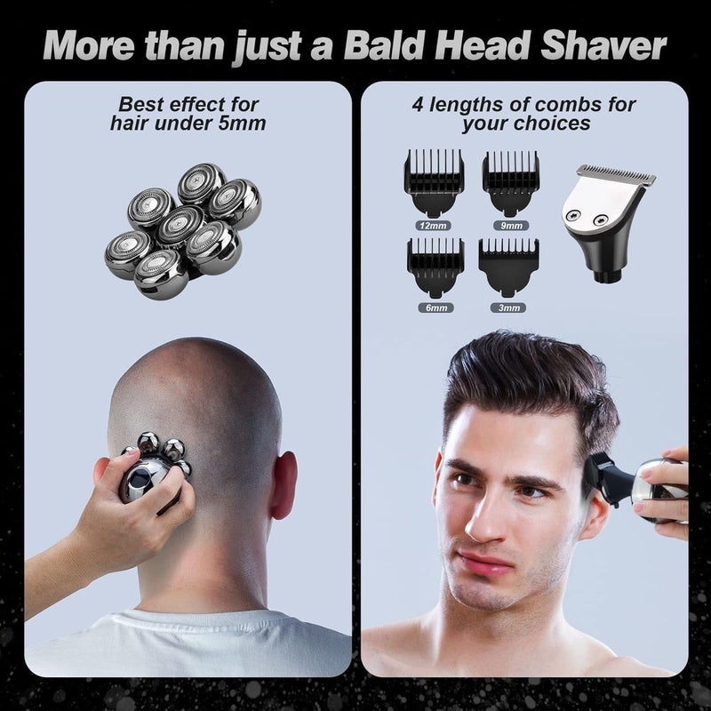7D Bald Head Shavers for Men, 6 in 1 Wet Dry Electric Shaver for Face and Head, Waterproof Electric Razor for Men with LCD Display, Men's Grooming Kit with Wireless Charging Base - Image 4
