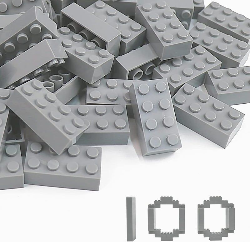 YUJHITP 100 Piece Light Gray Bricks Bulk Gray 2x4 Building Bricks Flat Compatible with Lego Parts and Pieces 2x4 Light Grey BricksColor Light Gray - Image 3