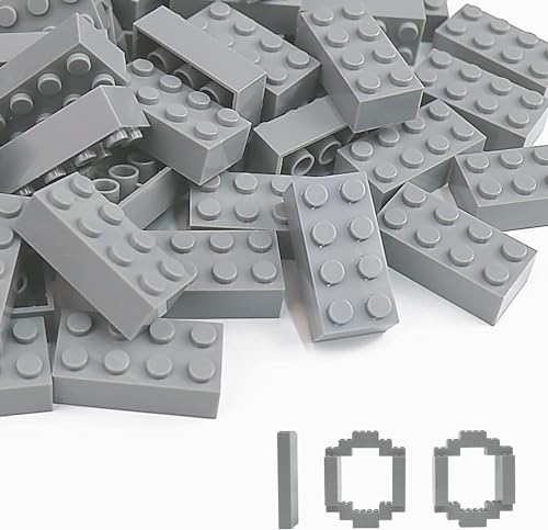 YUJHITP 100 Piece Light Gray Bricks Bulk Gray 2x4 Building Bricks Flat Compatible with Lego Parts and Pieces 2x4 Light Grey BricksColor Light Gray - Image 1