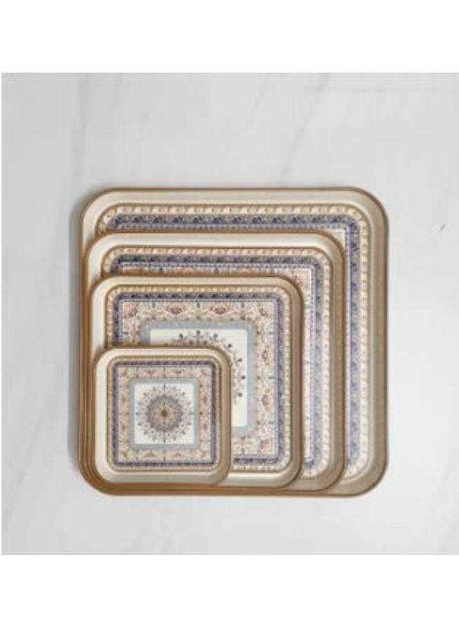 4 Pieces Melamine Serving Tray Set with Ornate Pattern - Image 2
