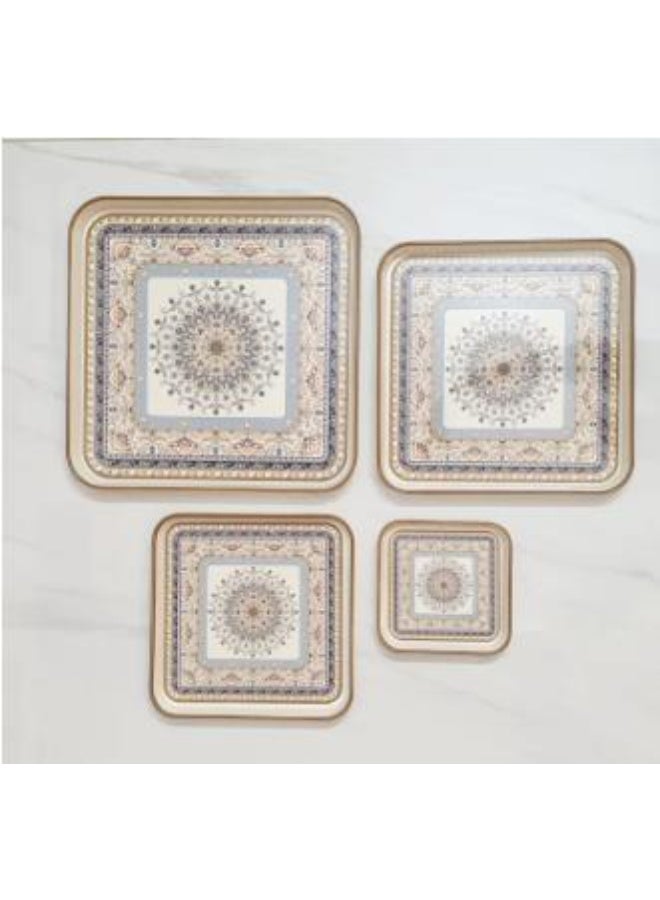 4 Pieces Melamine Serving Tray Set with Ornate Pattern - Image 4