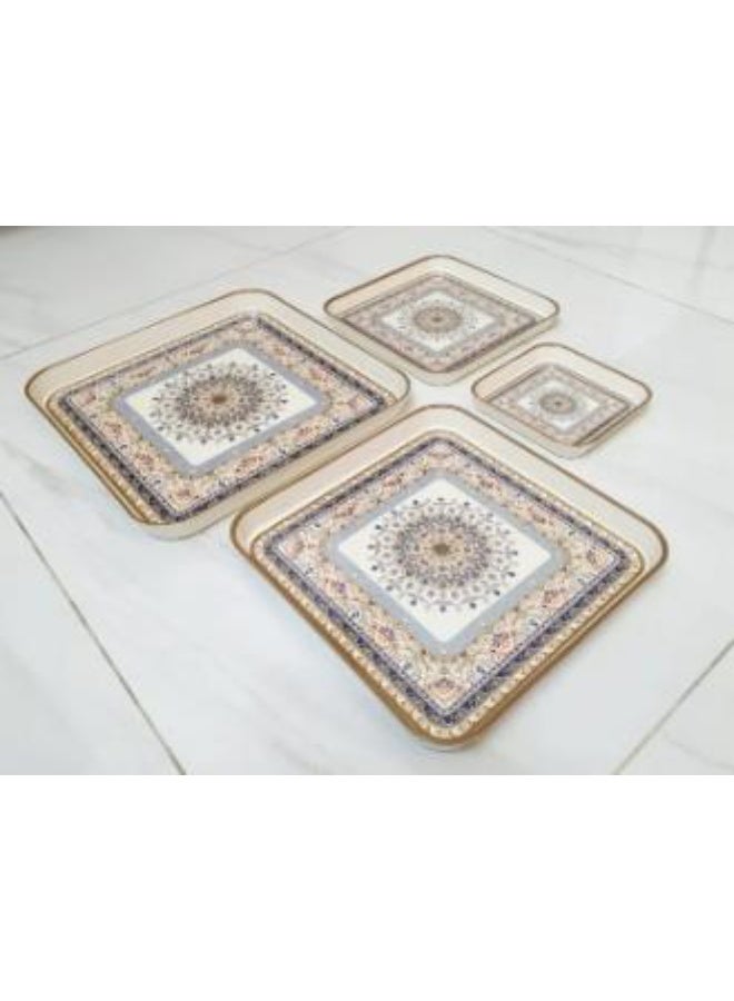 4 Pieces Melamine Serving Tray Set with Ornate Pattern - Image 3