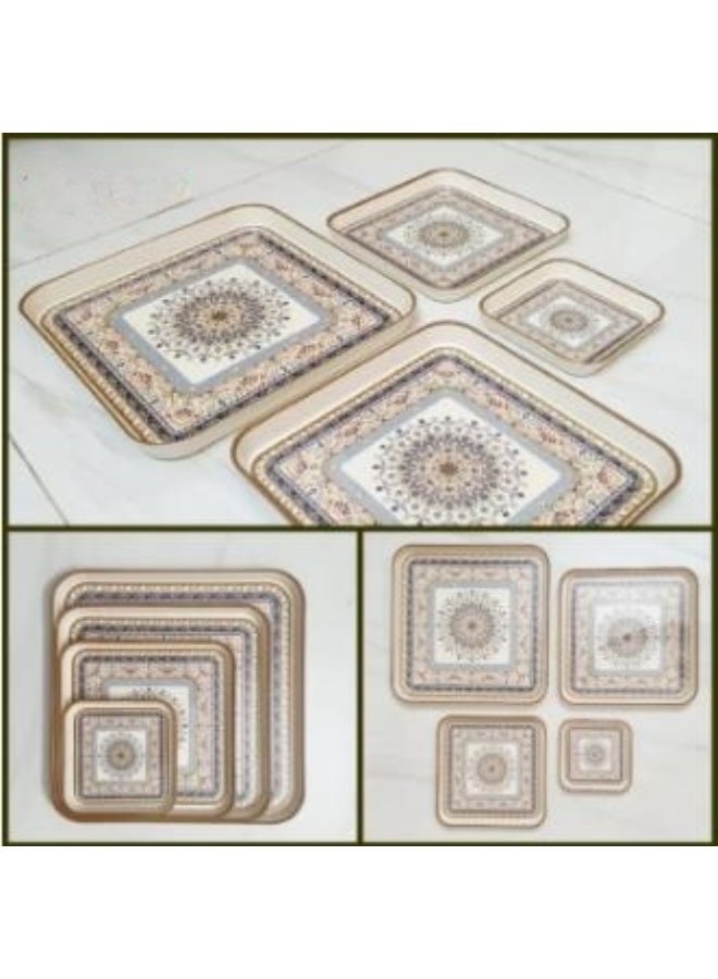 4 Pieces Melamine Serving Tray Set with Ornate Pattern - Image 1