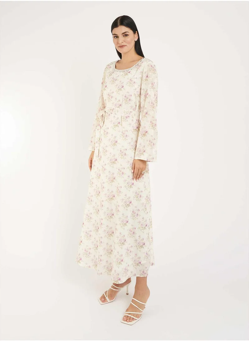 KASHKHA Chiffon Jacquard Floral Print Dress (VNT1007)