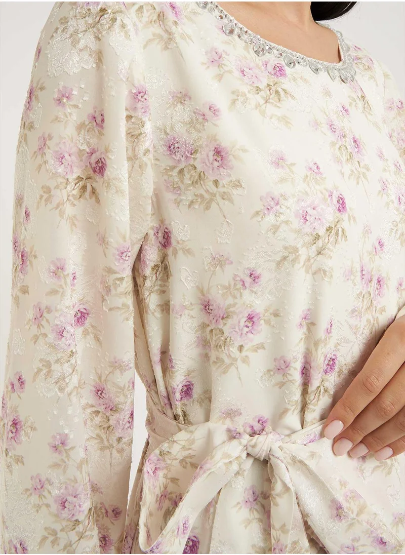 KASHKHA Chiffon Jacquard Floral Print Dress (VNT1007)