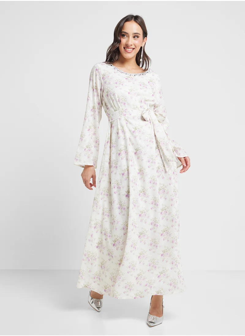 KASHKHA Chiffon Jacquard Floral Print Dress (VNT1007)