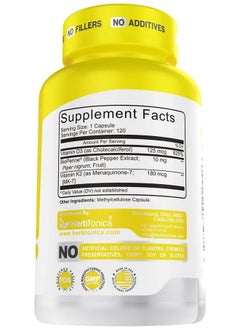 Herbtonics Immune System Support Vitamin K2 (Mk7) With D3 5000 Iu Supplement With Bioperine (Black Pepper) 120 Vegetarian Capsules Strong Bones And Heart Health K2 D3 Complex Tiny Easy To Swallow  - Image 4