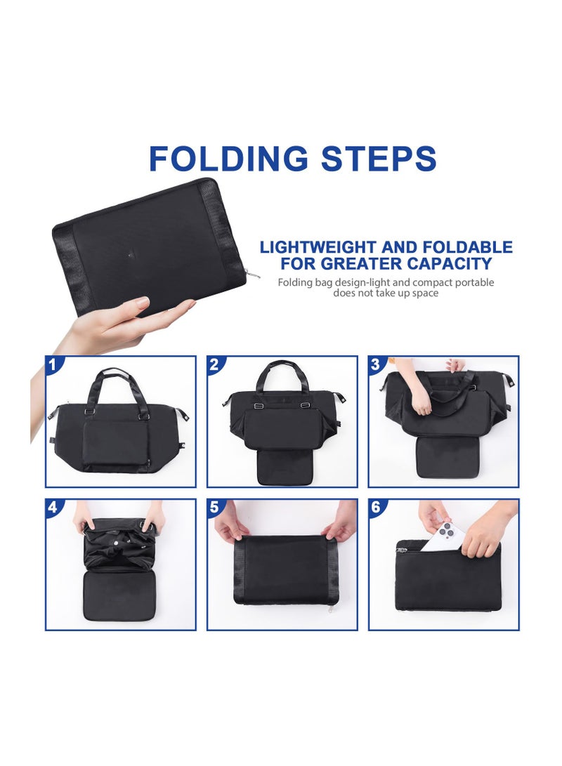 Excefore Travel Bag With Double Shoulder Strap, Foldable Duffle Bag For Travel, Water-resistant Sports Bag With Wet Compartment, Large Weekender Bag With Expandable Space, For Men And Women, Black - Image 5