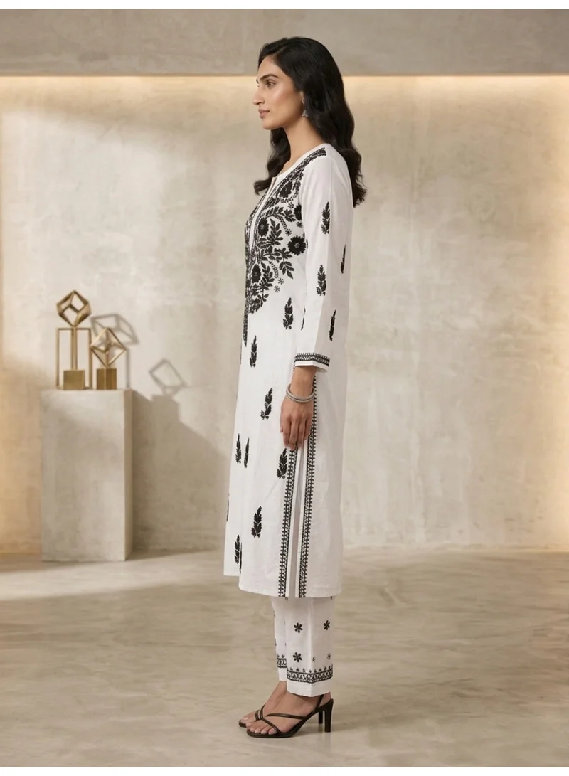 Alaya Whiteandblack Women Hand Embroidered Chikankari Modal Kurta set-AL3451KS for Women | Best Price UAE
