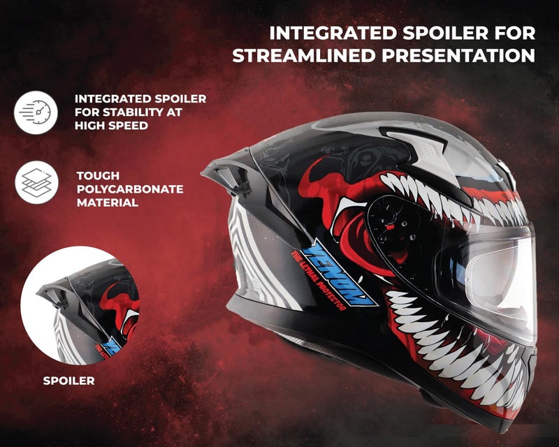 Axor Apex Marvel Venom Full Face Motorbike Helmet, Premium Graphic Finish with Sporty Aerodynamic Design – Black Red - L - Image 5