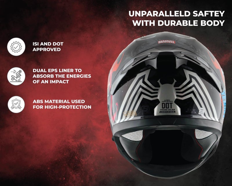 Axor Apex Marvel Venom Full Face Motorbike Helmet, Premium Graphic Finish with Sporty Aerodynamic Design – Black Red - L - Image 4