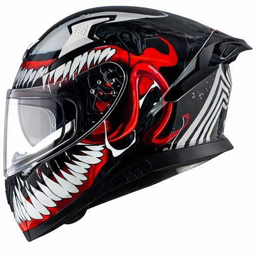 Axor Apex Marvel Venom Full Face Motorbike Helmet, Premium Graphic Finish with Sporty Aerodynamic Design – Black Red - L - Image 1