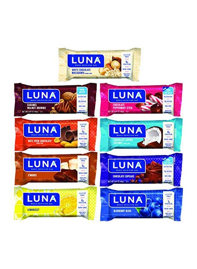 Luna Bar - Gluten Free Snack Bars - 9-Flavor Variety Pack - 7-9G Of Protein - Non-Gmo - Plant-Based Wholesome Snacking - On The Go Snacks (1.69 Ounce Snack Bars, 9 Count)