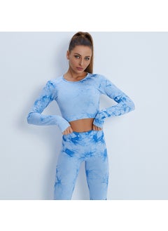 Seamless Tie-Dye Yoga Suit for Women Autumn Blue long sleeve