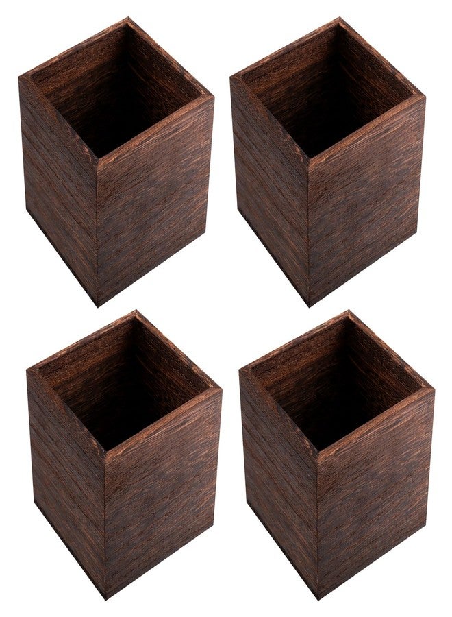 HAKZEON 4 Pack Wooden Planter Box, 4 Inch Square Wood Vase Flower Pots Rustic Cube Planter Box for Wedding Garden Windowsill Home Decor - Image 1