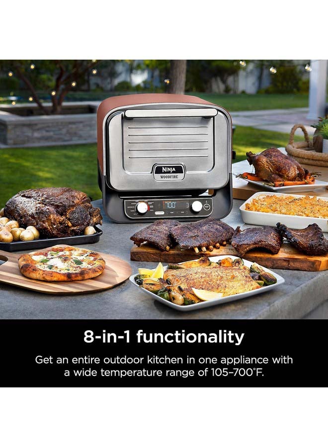 Ninja Woodfire Electric Outdoor Oven, 8-in-1 Pizza Oven, High-Heat Roaster & BBQ Smoker with Roast Rack, Pro-Heat Tray, Pizza Stone, Wood Pellets & Scoop, Electric, 6 Pizza Settings 6 kg 2400 W OO101ME Silver - Image 2