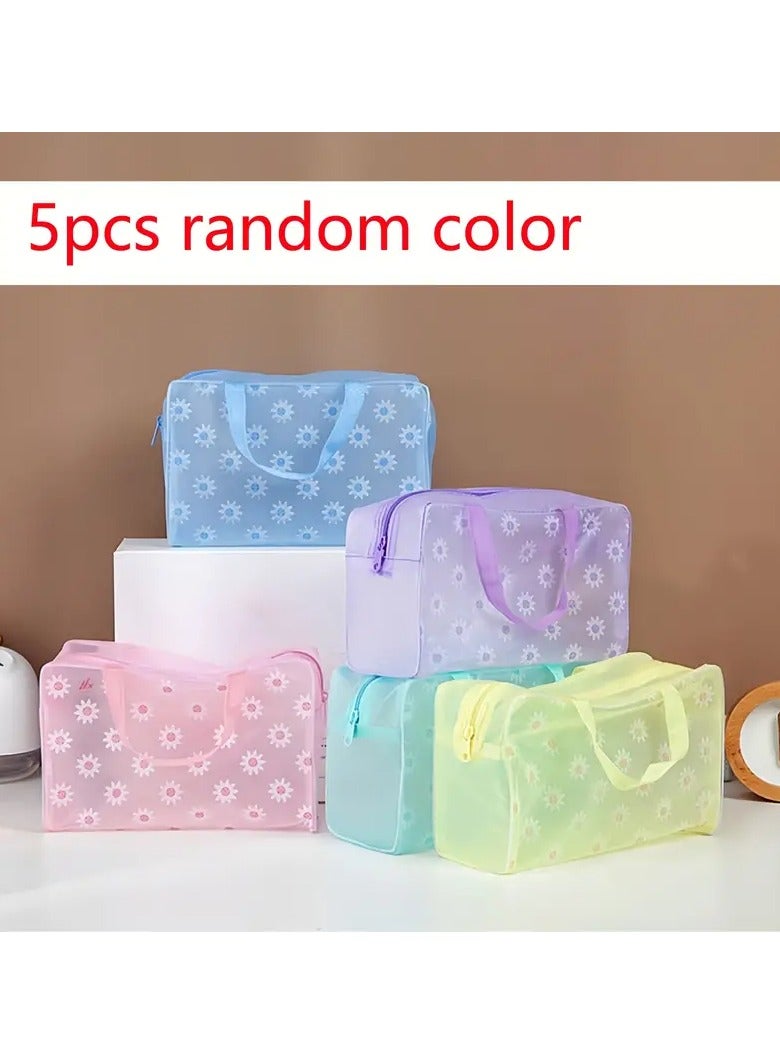 Goolsky 5-Pack Foldable Water-Resistant PVC Cosmetic Bags, Spacious Makeup Pouches with Secure Zipper Closure, Lightweight Travel Toiletry Bags, Easy to Clean, Basic Style - Image 1