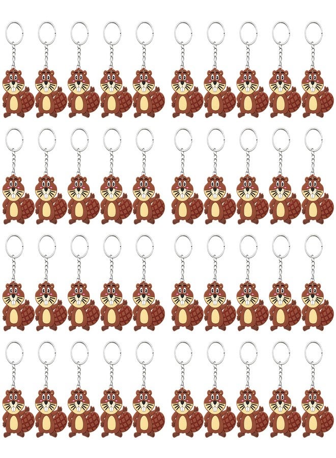 Elecrainbow 40 Pack Beaver Keyring Pack Party Favor for Safari Party, Jungle Party, Wild Animal Themed Birthday, Wild ONE First Birthday, Castor Gender Reveal, Brown - Image 1