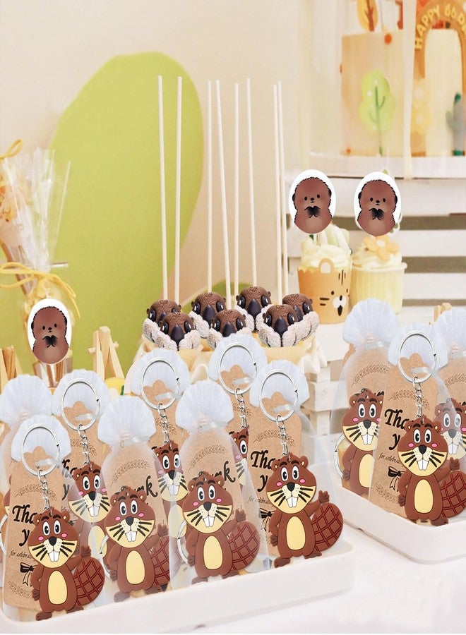 Elecrainbow 40 Pack Beaver Keyring Pack Party Favor for Safari Party, Jungle Party, Wild Animal Themed Birthday, Wild ONE First Birthday, Castor Gender Reveal, Brown - Image 3