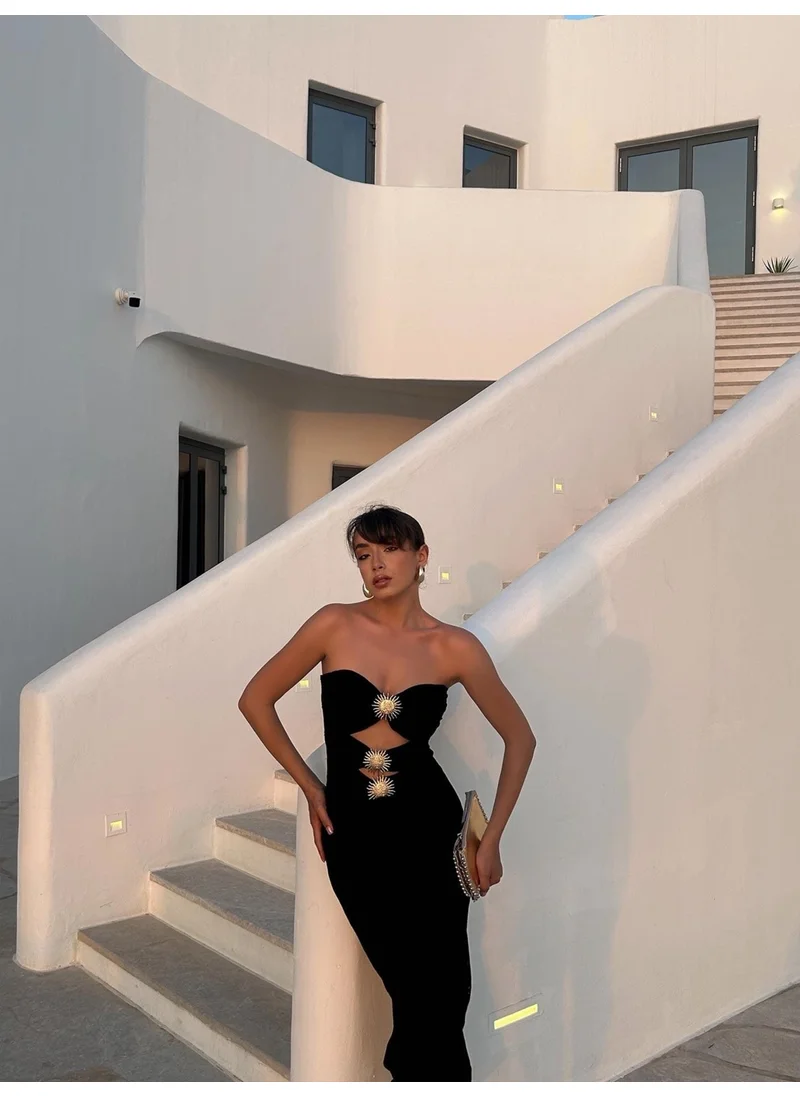 جاستي Sun Buckle Detail Long Dress Black
