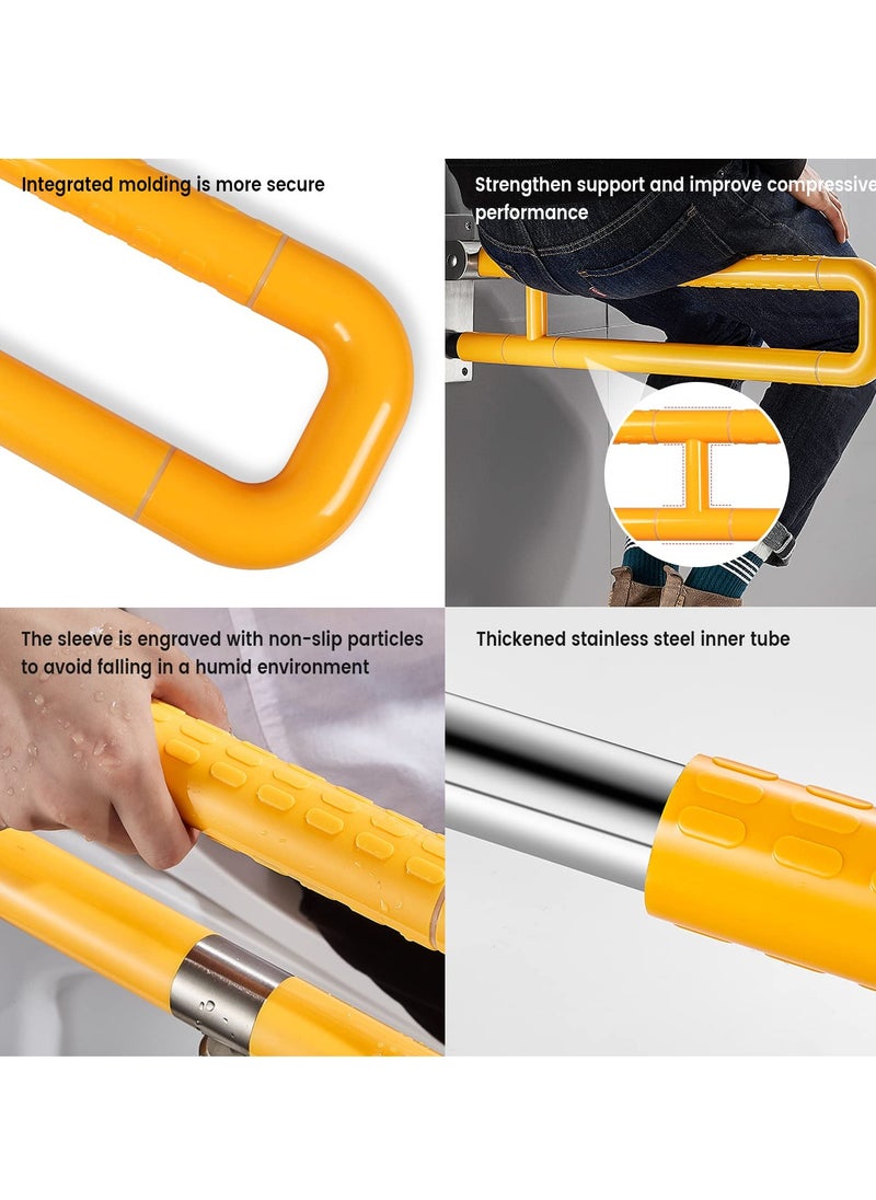 XiuWoo - Handicap Grab Bars Rails, 75cm Foldable Toilet Bar Flip Up Arm Rails with Anti-Slip Grip Shower Assist Aid Safety for Elderly Pregnant Women Disabled Bar, Yellow - Image 1