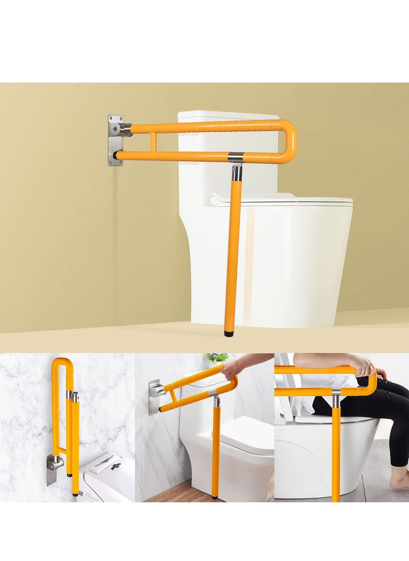 XiuWoo - Handicap Grab Bars Rails, 75cm Foldable Toilet Bar Flip Up Arm Rails with Anti-Slip Grip Shower Assist Aid Safety for Elderly Pregnant Women Disabled Bar, Yellow - Image 1