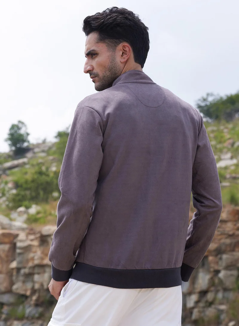 كامبوس سوترا Men's Brown Zip-Front Jacket With Ribbed Hem