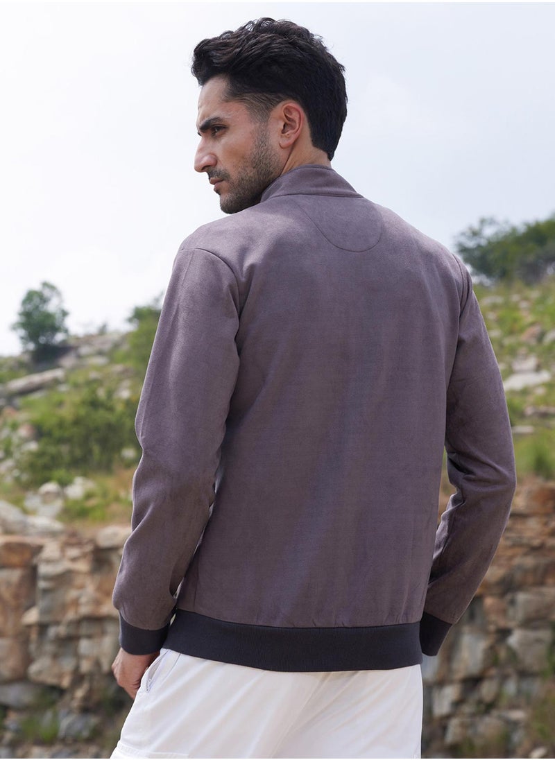كامبوس سوترا Men's Brown Zip-Front Jacket With Ribbed Hem  - Image 5