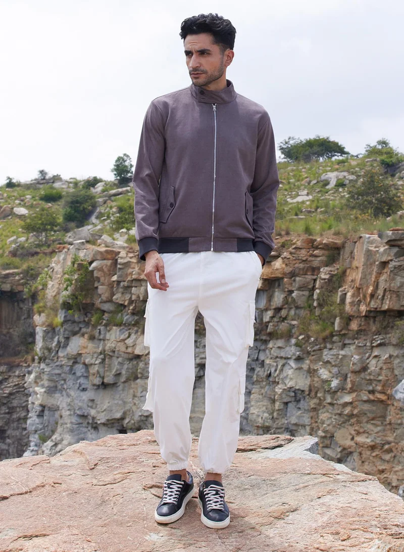 كامبوس سوترا Men's Brown Zip-Front Jacket With Ribbed Hem