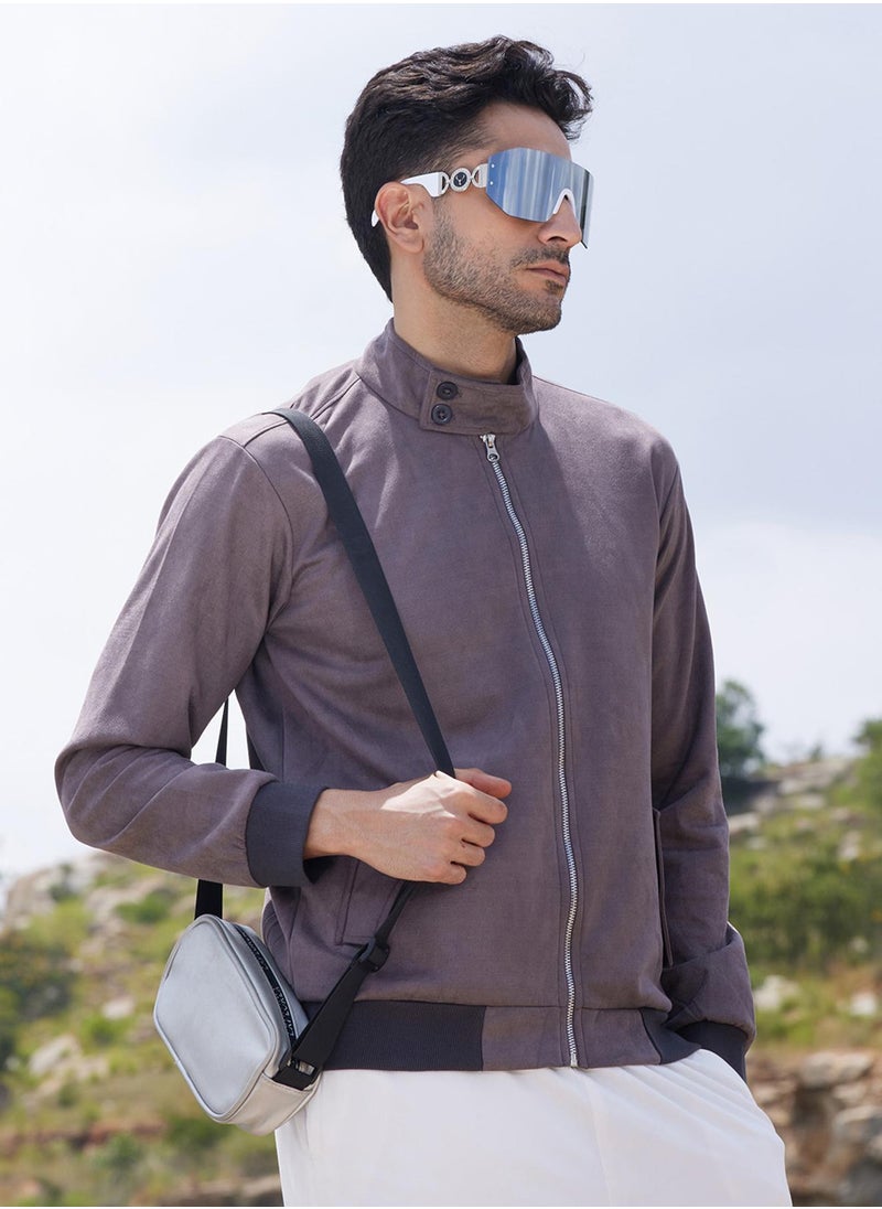 كامبوس سوترا Men's Brown Zip-Front Jacket With Ribbed Hem  - Image 1