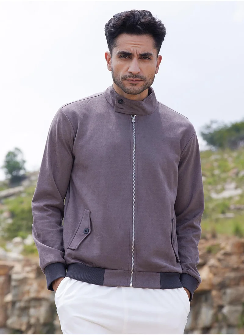 Campus Sutra Men's Brown Zip-Front Jacket With Ribbed Hem