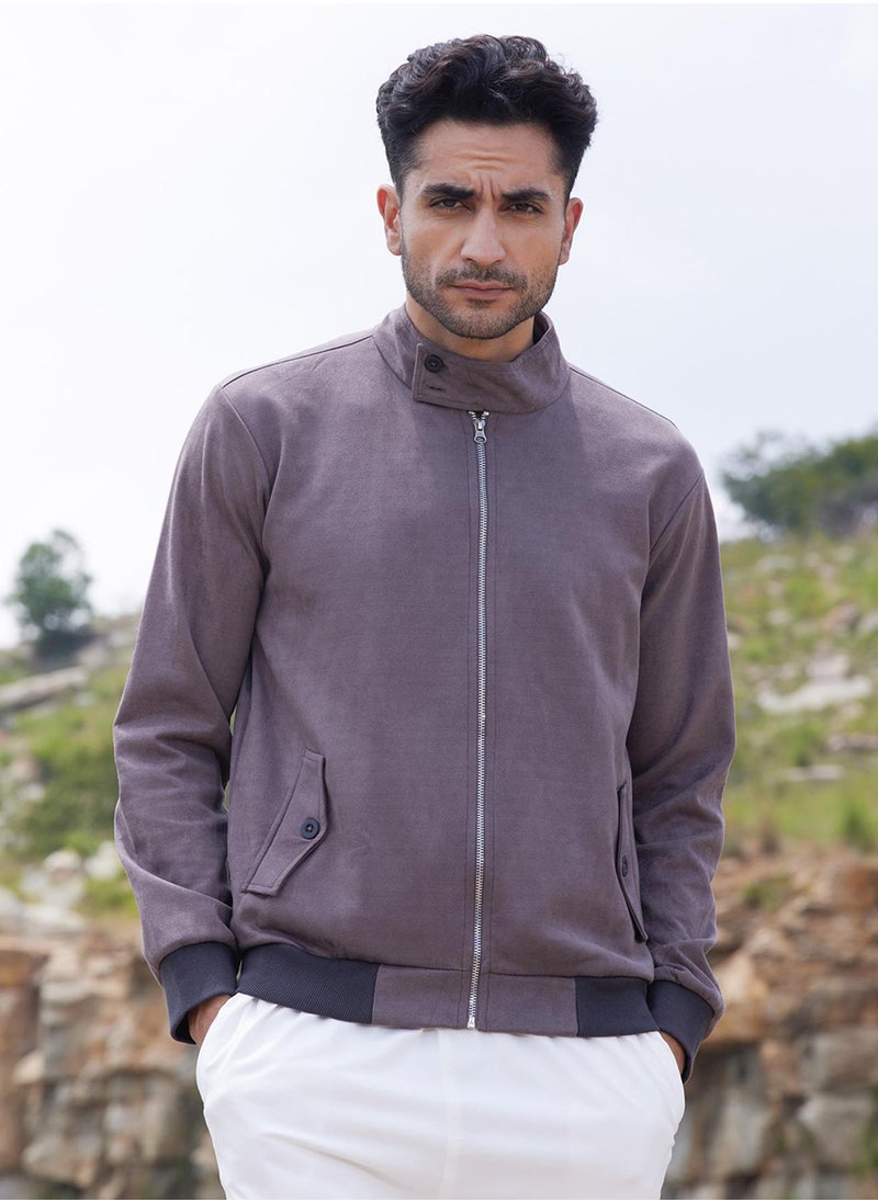 كامبوس سوترا Men's Brown Zip-Front Jacket With Ribbed Hem  - Image 2
