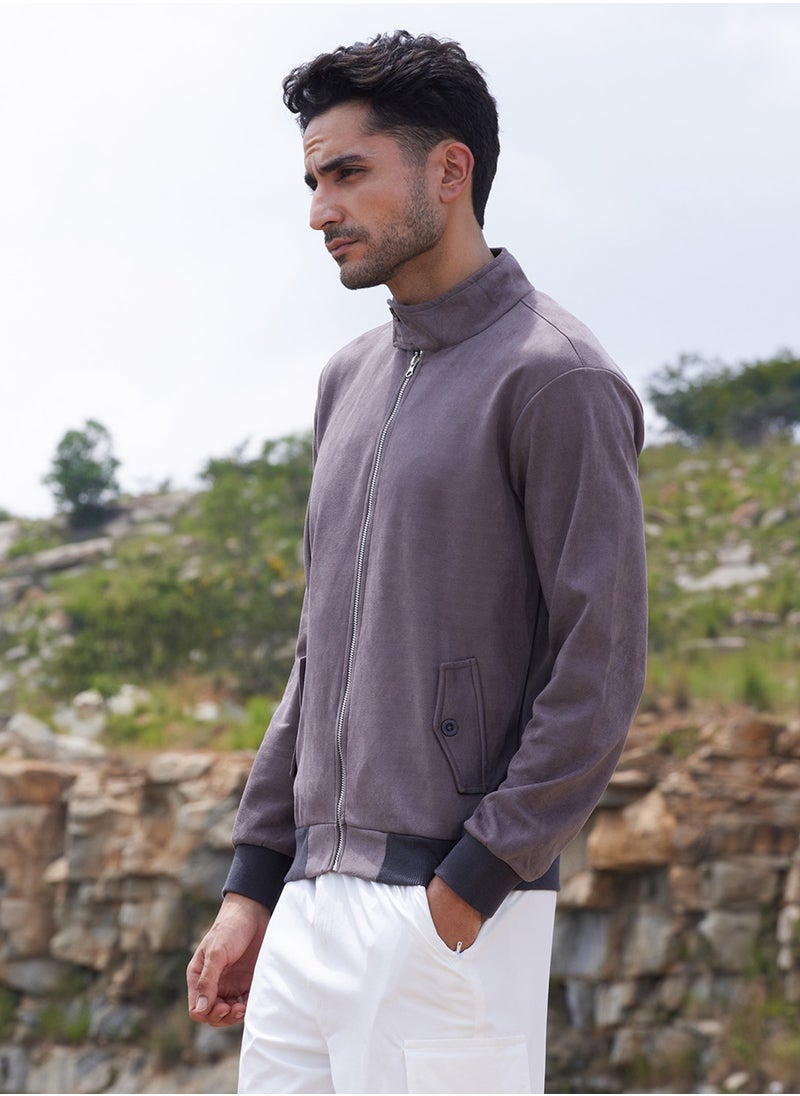 كامبوس سوترا Men's Brown Zip-Front Jacket With Ribbed Hem  - Image 3