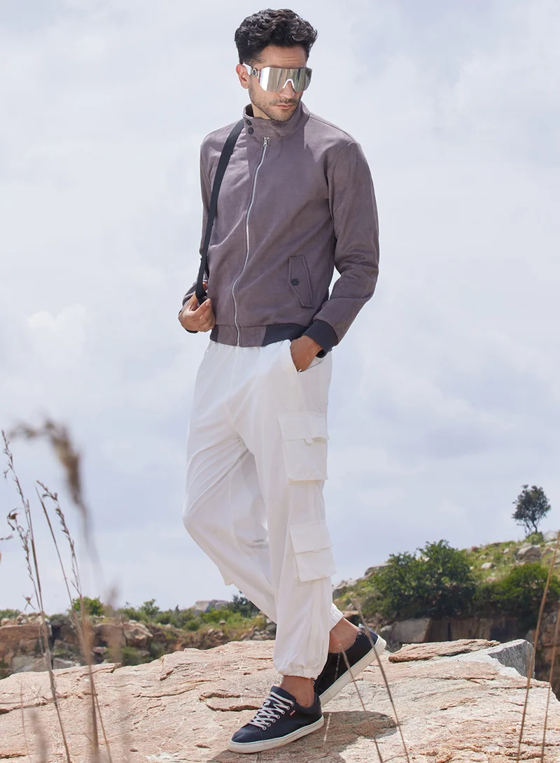كامبوس سوترا Men's Brown Zip-Front Jacket With Ribbed Hem