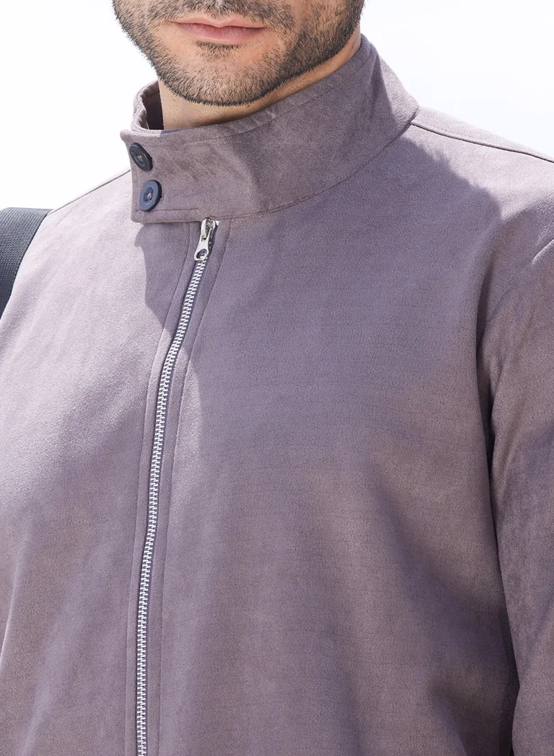 كامبوس سوترا Men's Brown Zip-Front Jacket With Ribbed Hem