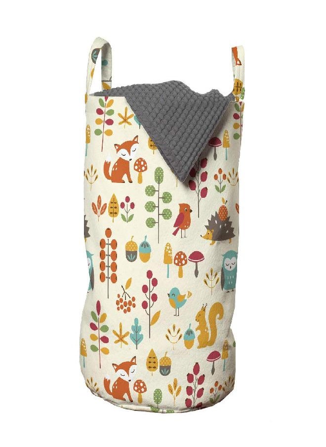 Ambesonne Ambesonne Cartoon Laundry Bag, Autumn Pattern Owl Fox Squirrel Birds Animal Leaves Print, Hamper Basket with Handles Drawstring Closure for Laundromats, 13" x 19", Cream Orange  - Image 1