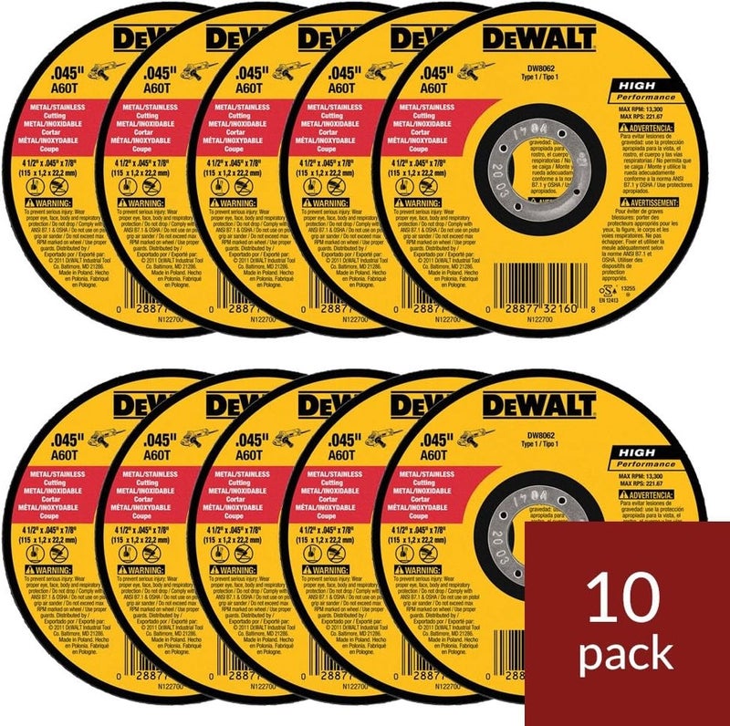 DEWALT DeWalt DW8062 412x045x78 Metal Angle Grinder Thin Cutoff Wheel 10 Pack  - Image 2