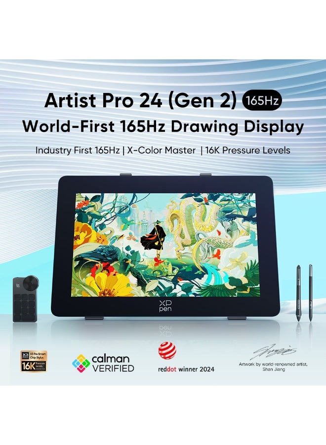 XP-PEN Artist Pro 24 Gen2 165hz Drawing Tablet with Screen, △E < 1 Graphic Tablet with Full Laminated AG Screen, Drawing Monitor with Dual 16384 Pen Pressure Battery-Free Stylus, Mini Keydial, 23.8" - Image 2