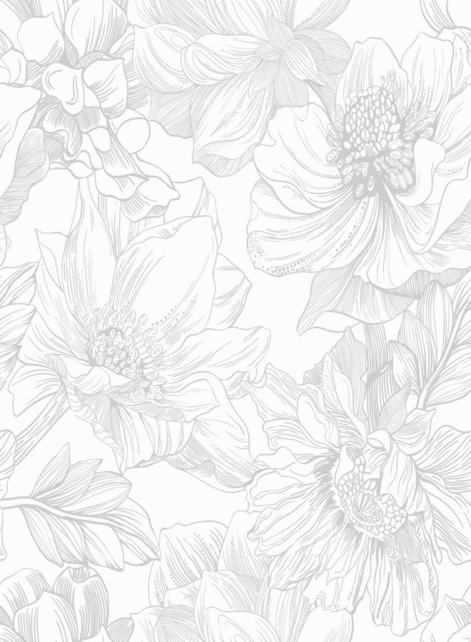 Ismoon Large Floral Peel and Stick Wallpaper Boho White/Grey Contact Paper 17.3inx6.5ft Removable Self Adhesive Bedroom Cabinet Mural Wall Decor Vinyl Roll - Image 1