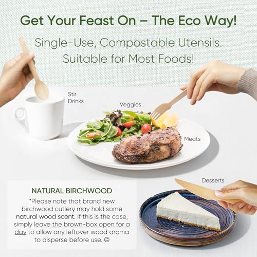 EcoPreps 100% Compostable Wooden Cutlery Set (360 PCS - 150 Forks, 125 Spoons, 85 Knives) Eco-Friendly, Natural, Biodegradable Disposable Utensils Set | Birch Wood Disposable Forks, Knives, and Spoons - Image 4