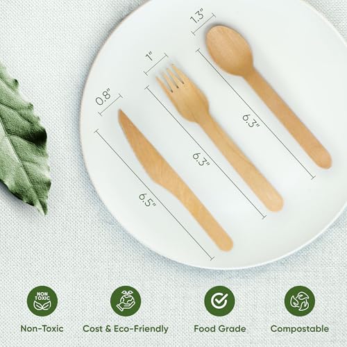 EcoPreps 100% Compostable Wooden Cutlery Set (360 PCS - 150 Forks, 125 Spoons, 85 Knives) Eco-Friendly, Natural, Biodegradable Disposable Utensils Set | Birch Wood Disposable Forks, Knives, and Spoons - Image 5