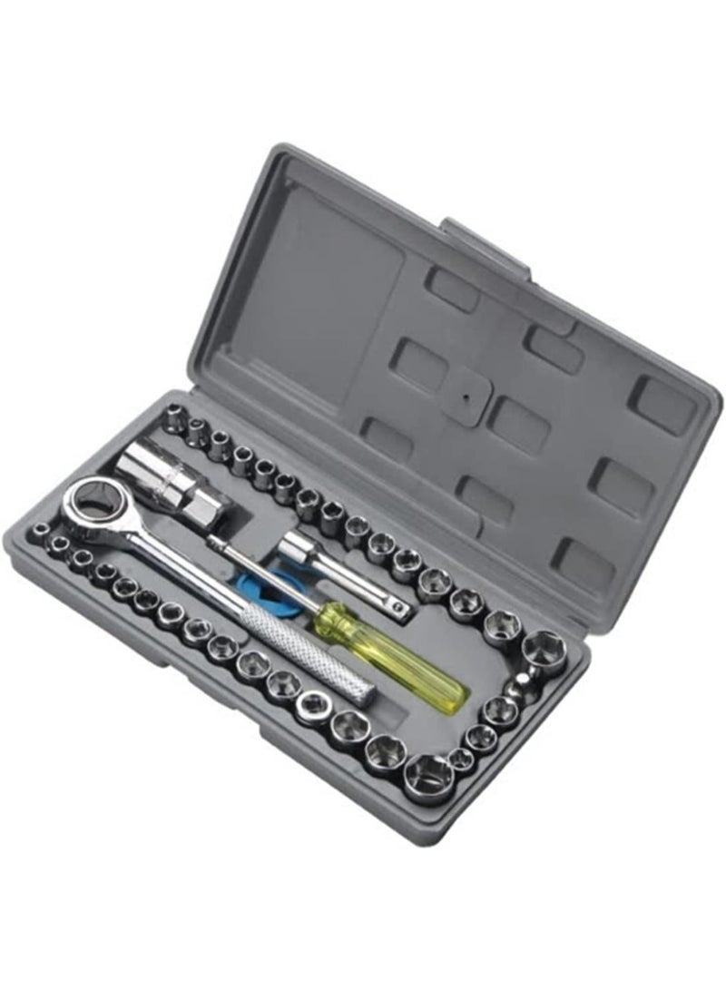 GGOOT Adjustable Spanner,40pcs Sleeve Ratchet Hardware Car Repair Wrench Toolbox Multi-Function Motorcycle Combination Set Professional Shifter Spanner 