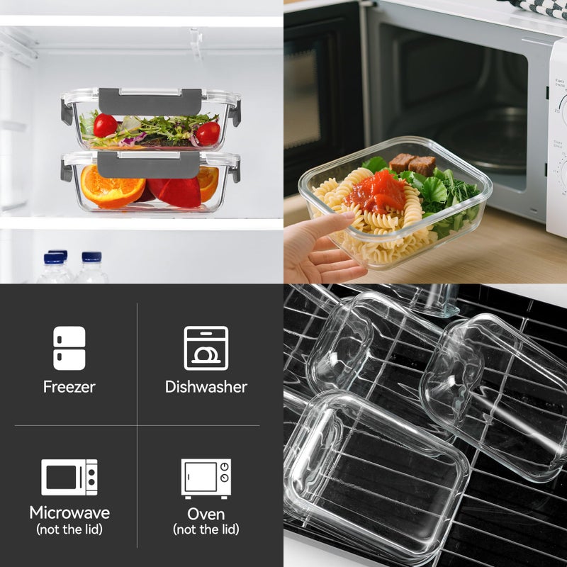 BAYZZ 10 Pack 22 oz Glass Meal Prep Containers, Glass Food Storage Containers with Airtight Lids, BPA-Free, Freezer and Microwave Safe - Image 3