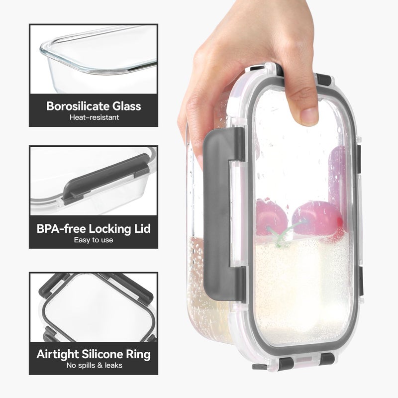 BAYZZ 10 Pack 22 oz Glass Meal Prep Containers, Glass Food Storage Containers with Airtight Lids, BPA-Free, Freezer and Microwave Safe - Image 2