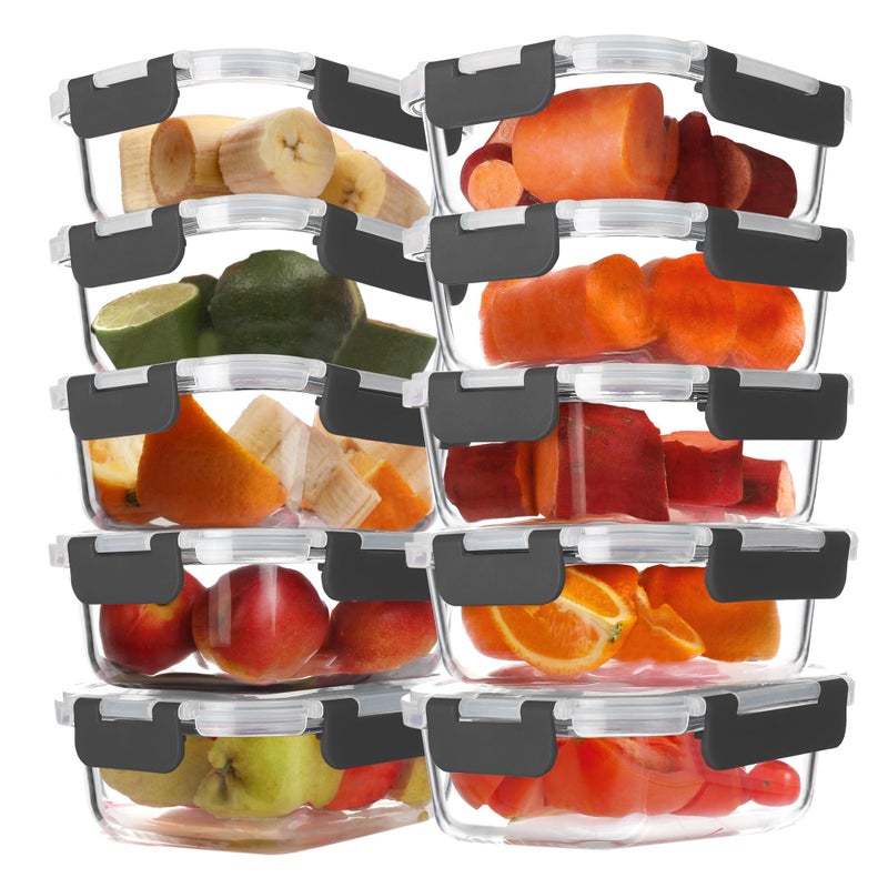 BAYZZ 10 Pack 22 oz Glass Meal Prep Containers, Glass Food Storage Containers with Airtight Lids, BPA-Free, Freezer and Microwave Safe - Image 1