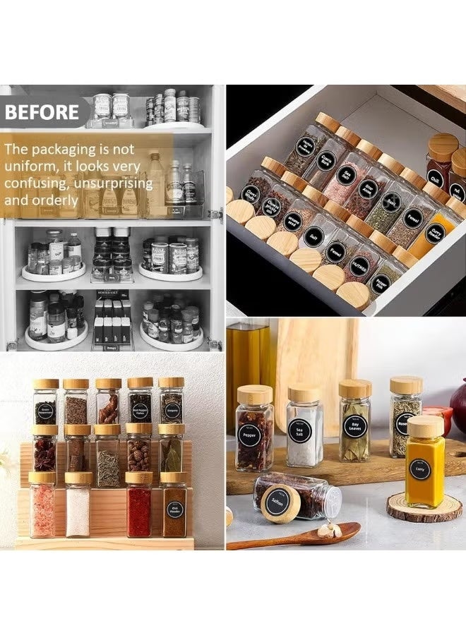 هابي هوم مجموعة مبرطبانات توابل زجاجية مكونة من 24 قطعة بأغطية من الخيزران محكمة الغلق- عبوات توابل مربعة فارغة سعة 120 مل مع أغطية رج، وملصقات، وقمع سيليكون قابل للطي، وفرشاة إسفنجية، وقلم سبورة بيضاء متضمن - Image 3