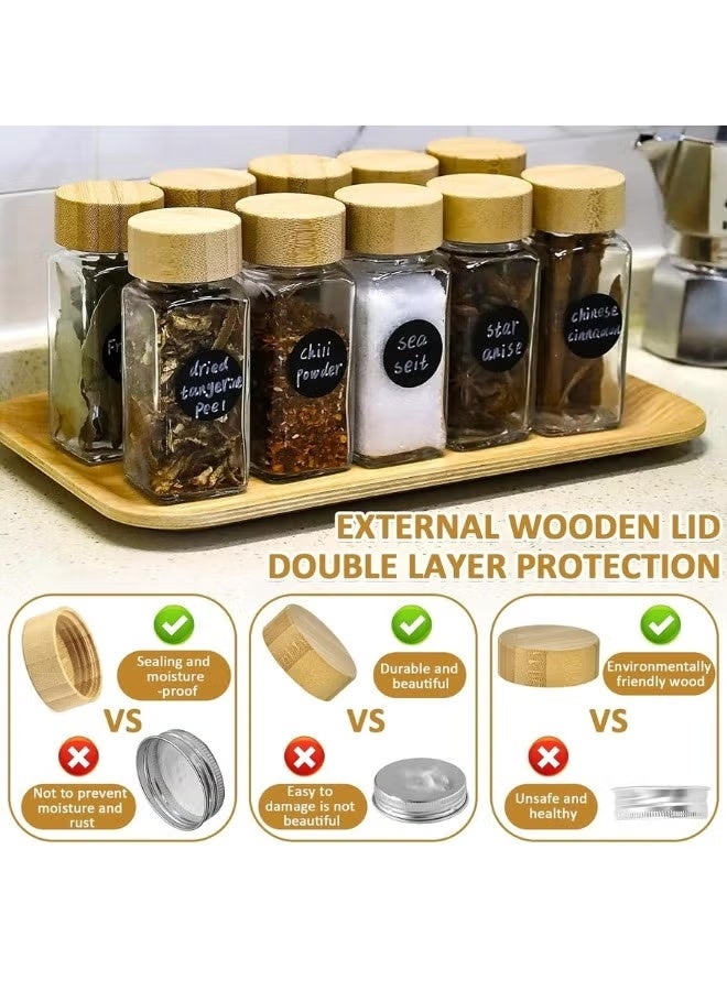 هابي هوم مجموعة مبرطبانات توابل زجاجية مكونة من 24 قطعة بأغطية من الخيزران محكمة الغلق- عبوات توابل مربعة فارغة سعة 120 مل مع أغطية رج، وملصقات، وقمع سيليكون قابل للطي، وفرشاة إسفنجية، وقلم سبورة بيضاء متضمن - Image 4